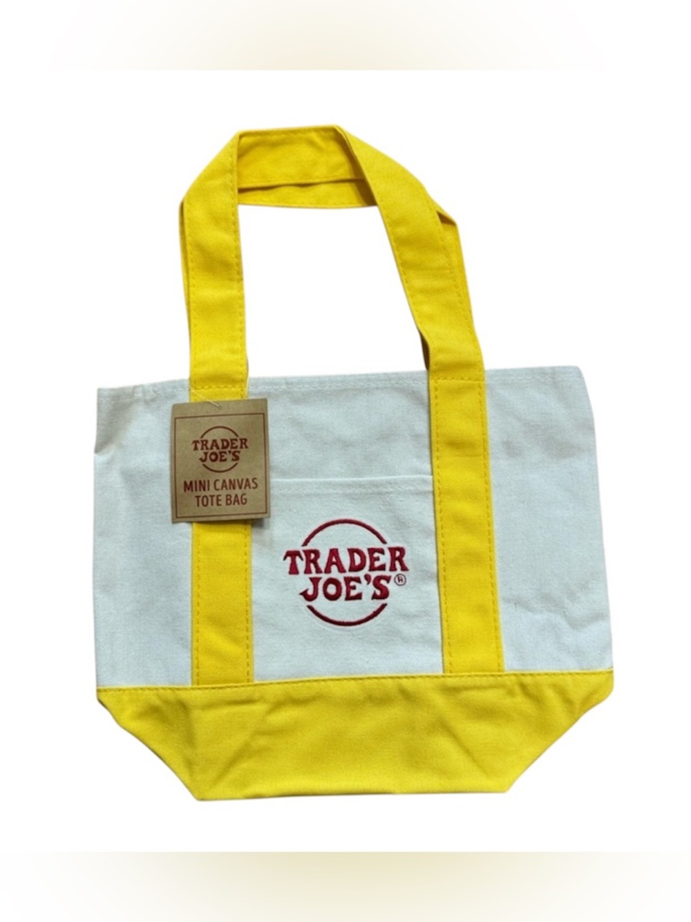 Trader Joe's Yellow & White Mini Canvas Tote Bag